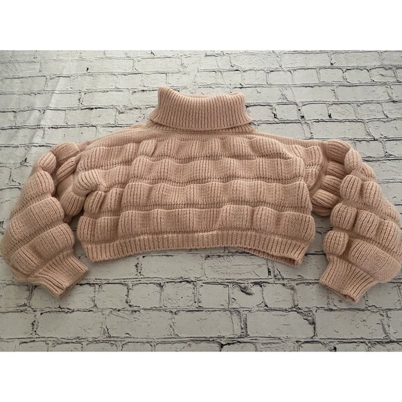 Bubble Gum Pink Turtleneck Cropped Chunky Puffy Sweater Small Medium Trendy EUC - Picture 16 of 16
